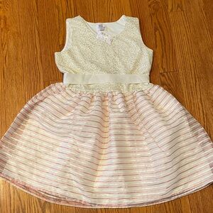 Place White and Pink Striped Formal Kids Dress